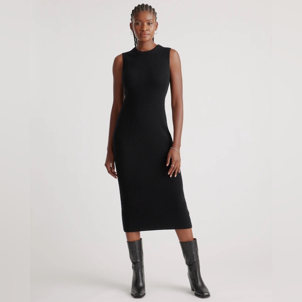 Worn 1X: 100% cashmere sleeveless midi sweater dress color black size medium